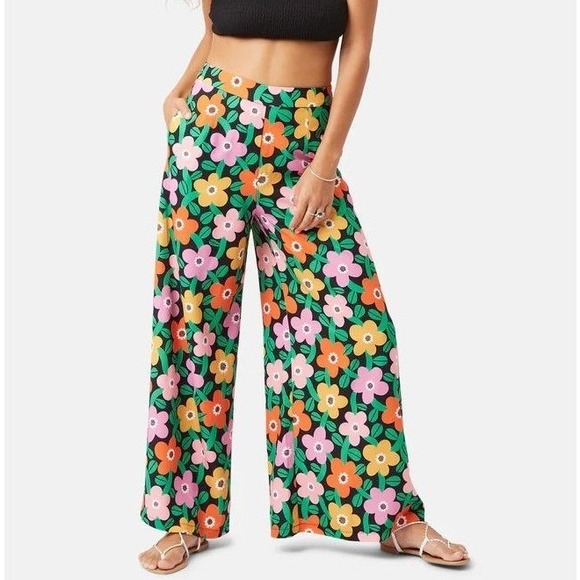 Traffic People Pants - Traffic People Slow Days of Summer Flare Trousers Size XS Floral Retro Wide Leg